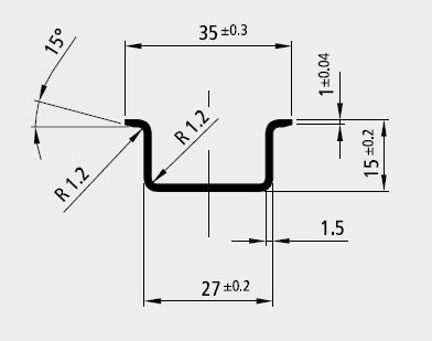 Artikelbild 1 des Artikels SS 35/15x1,5 gelocht 15x6,2mmSchnappschiene 2000mm