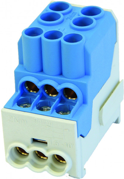 Artikelbild 1 des Artikels ZK 25/1 6x10mm² Unterverteilerblock UVB 100A blau